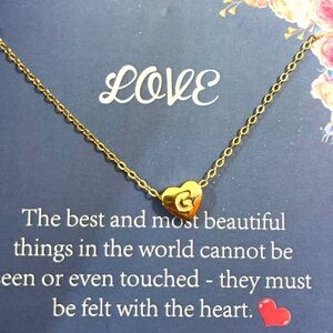 Monooc Initial G on Gold Heart‎ Pendant Necklace 14K gold plating  16”-18” NEW